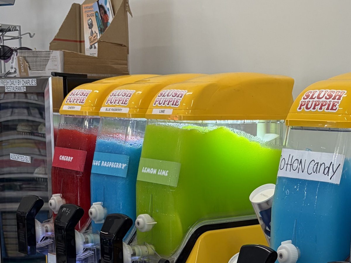 Row of slushie machines inside Mountain View Gas