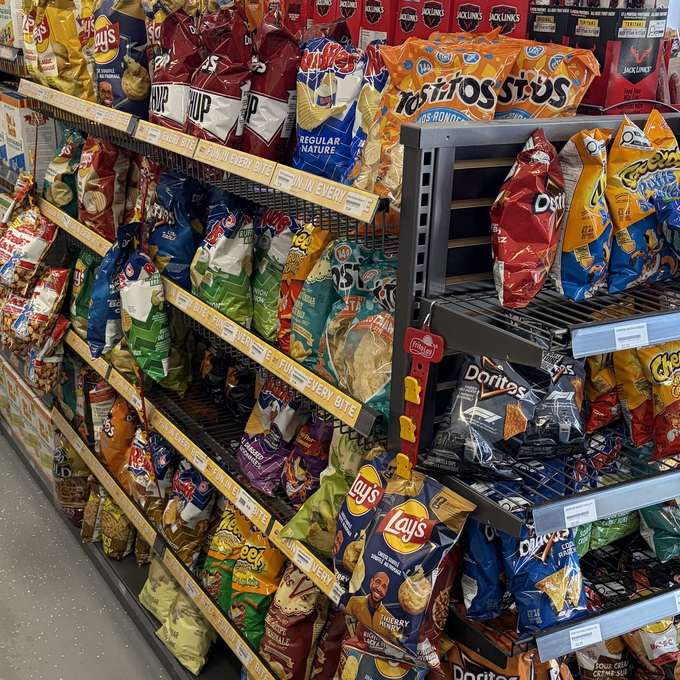 The snack wall inside the store